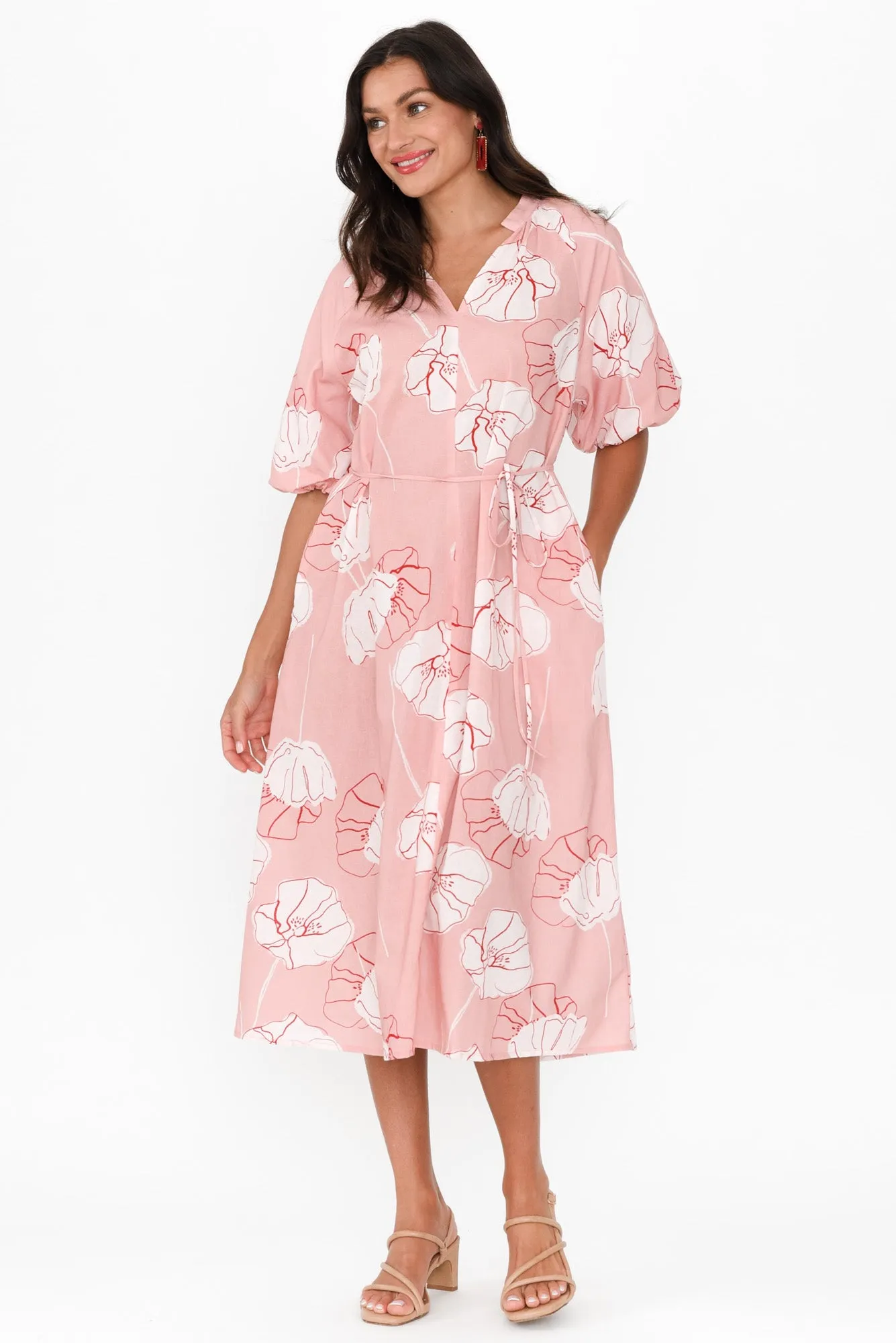 Janessa Pink Floral Tie Dress