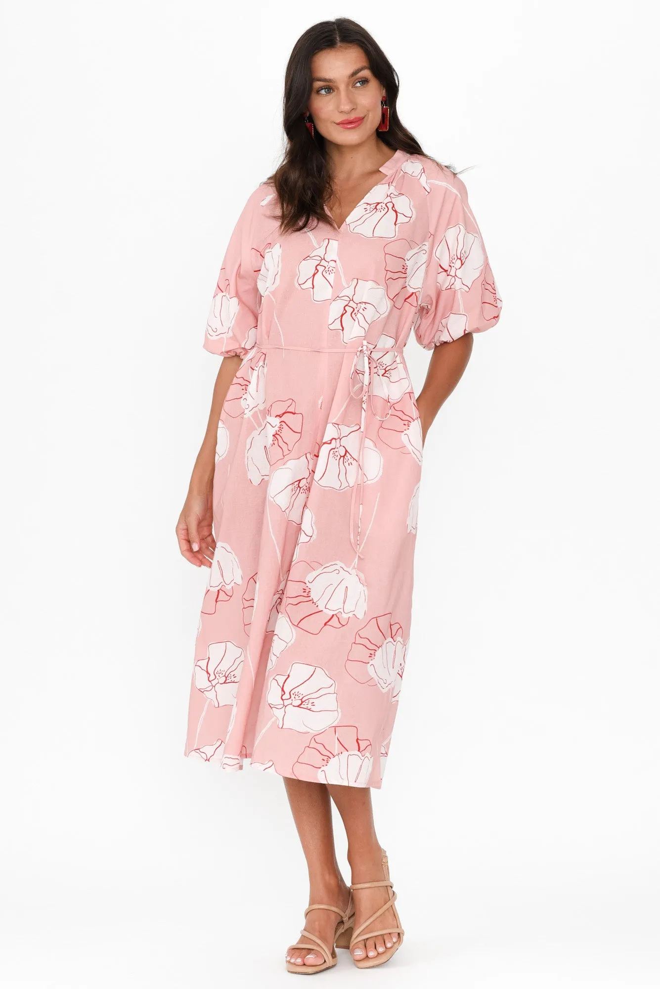 Janessa Pink Floral Tie Dress