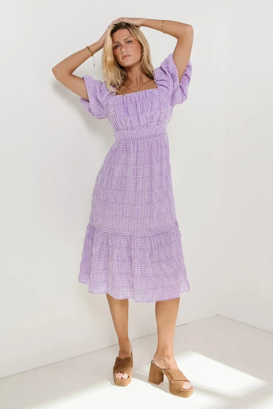 Laney Gingham Dress in Lavender - FINAL SALE