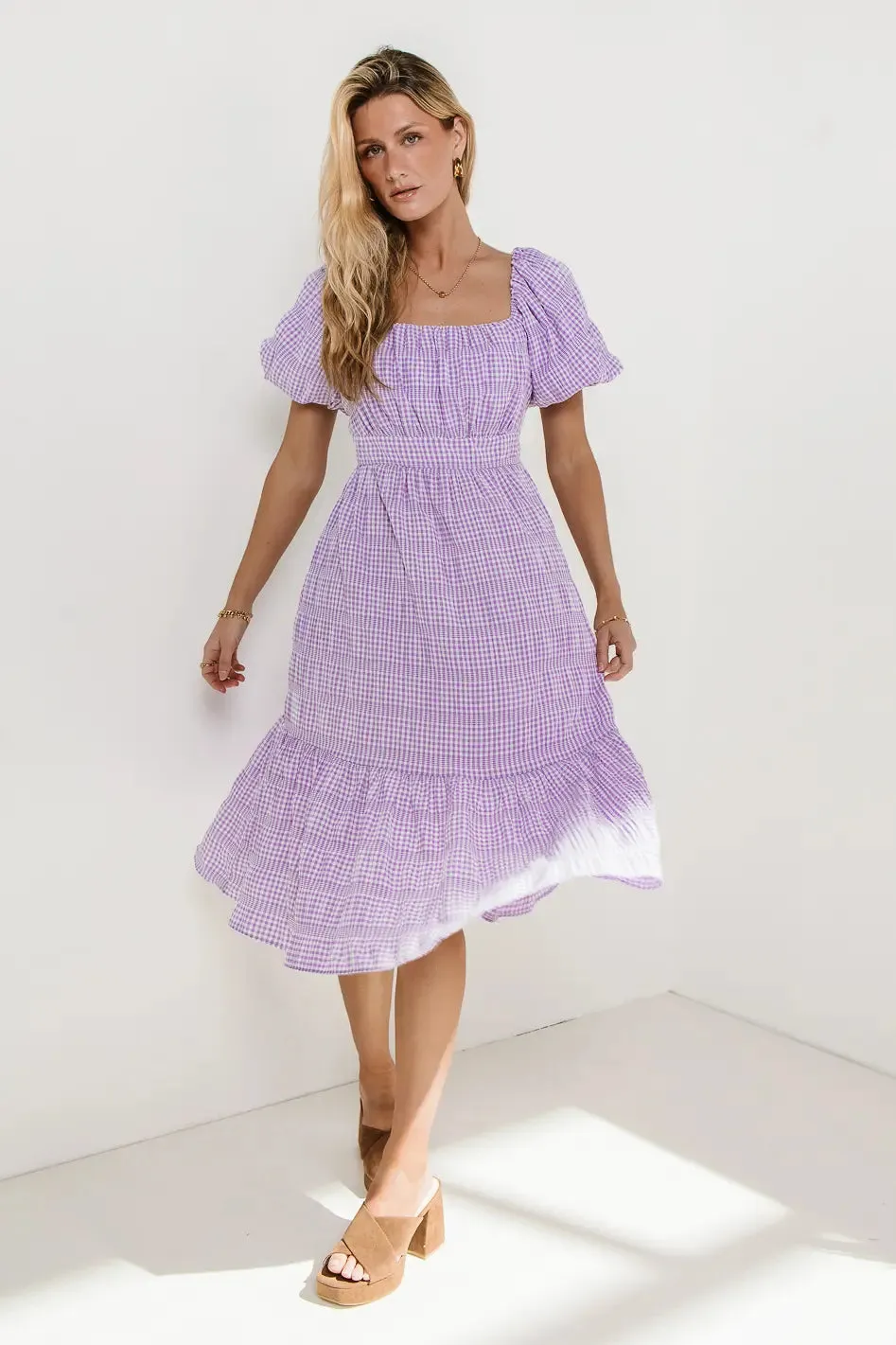 Laney Gingham Dress in Lavender - FINAL SALE