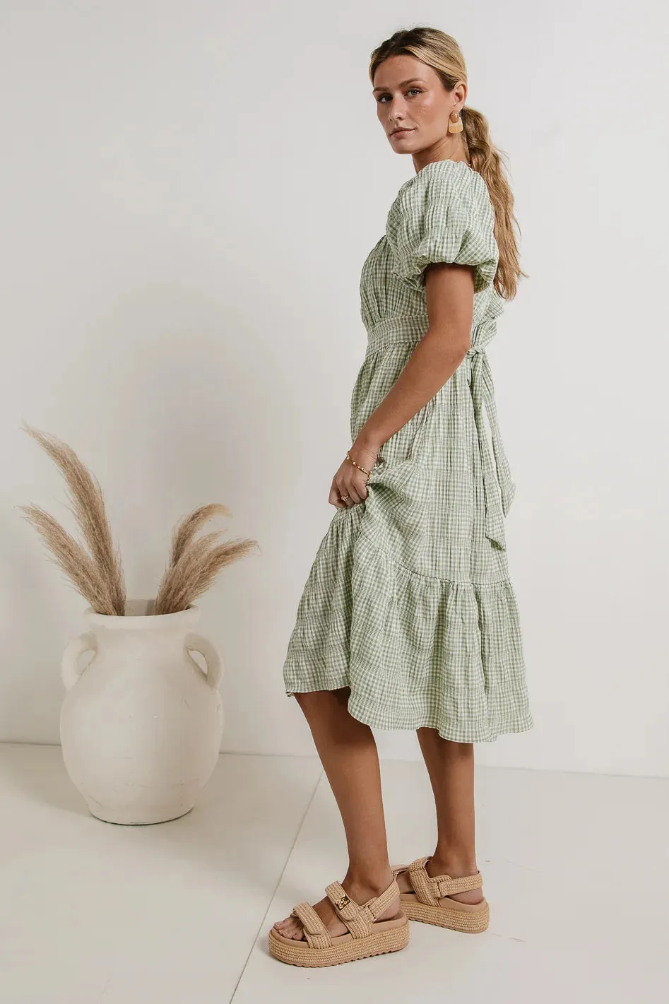 Laney Gingham Dress in Sage - FINAL SALE