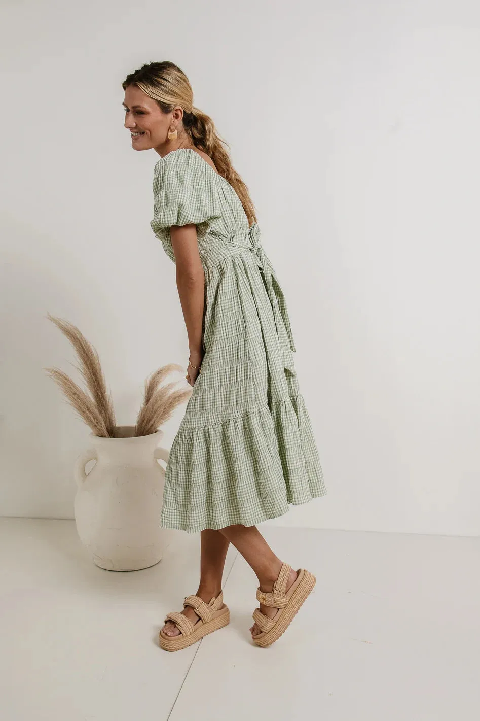 Laney Gingham Dress in Sage - FINAL SALE