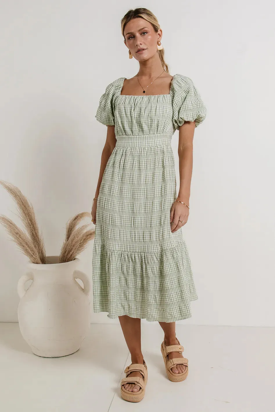 Laney Gingham Dress in Sage - FINAL SALE