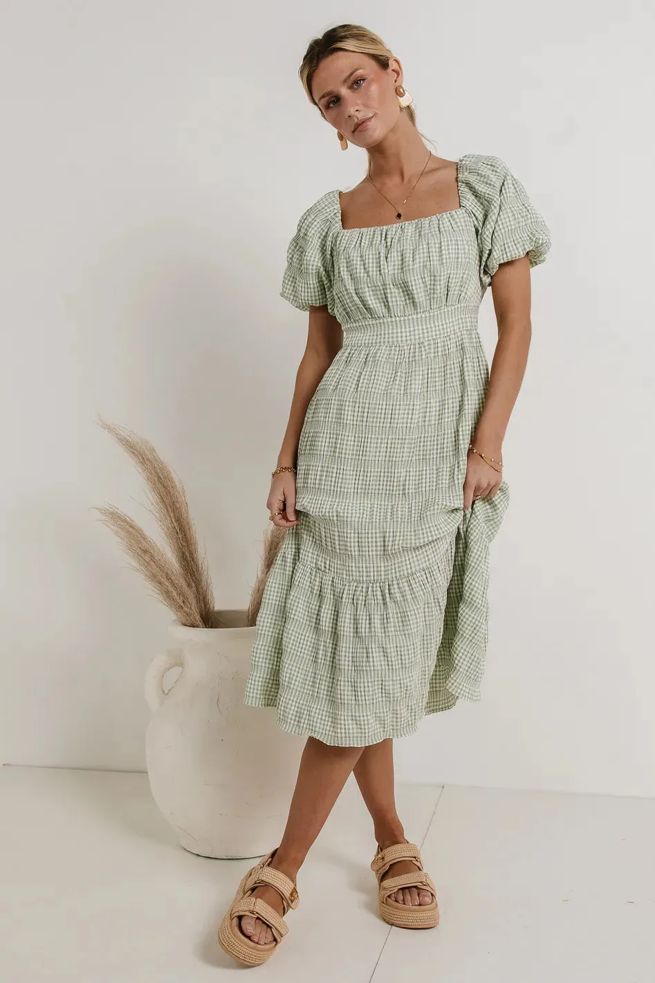 Laney Gingham Dress in Sage - FINAL SALE