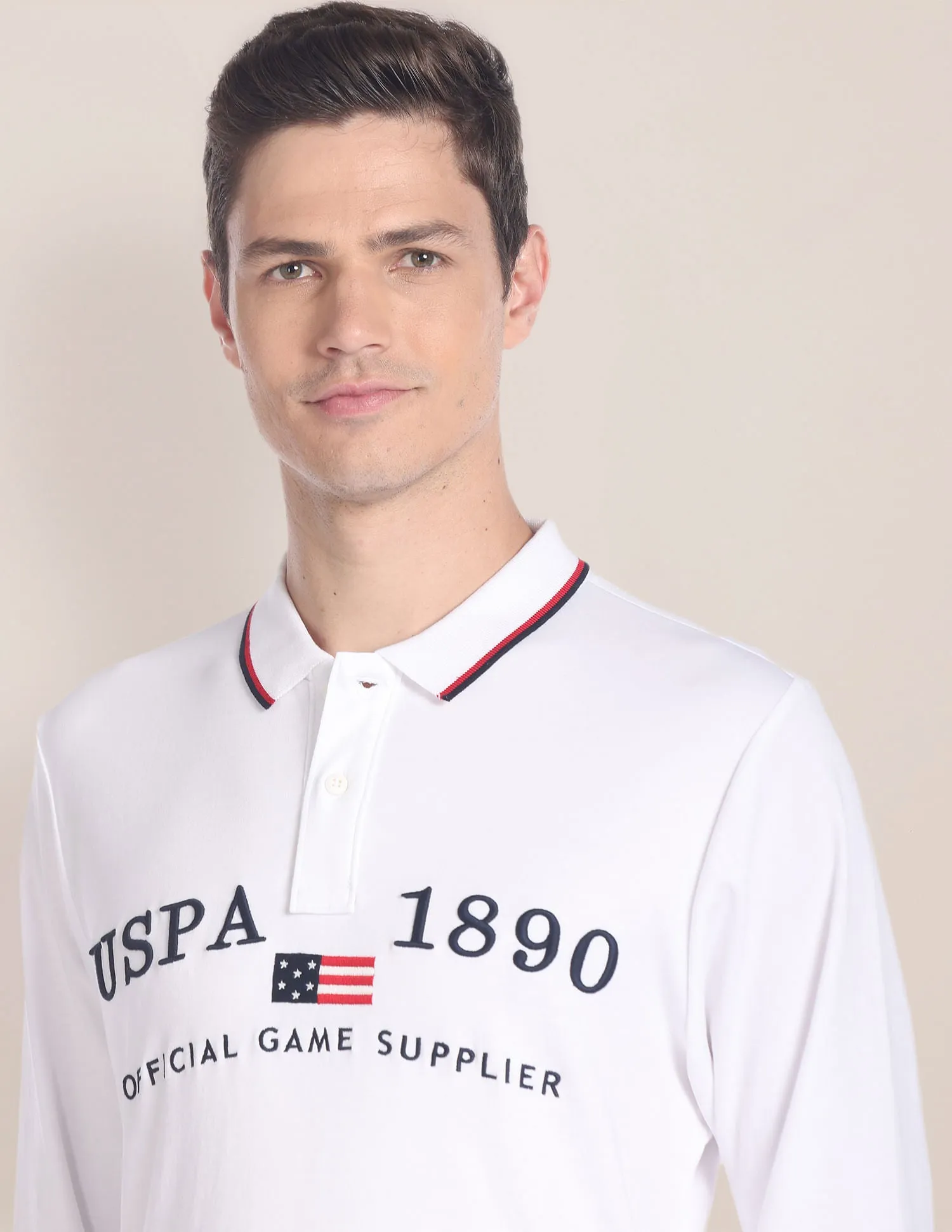 Long Sleeve Brand Embroidered Polo Shirt