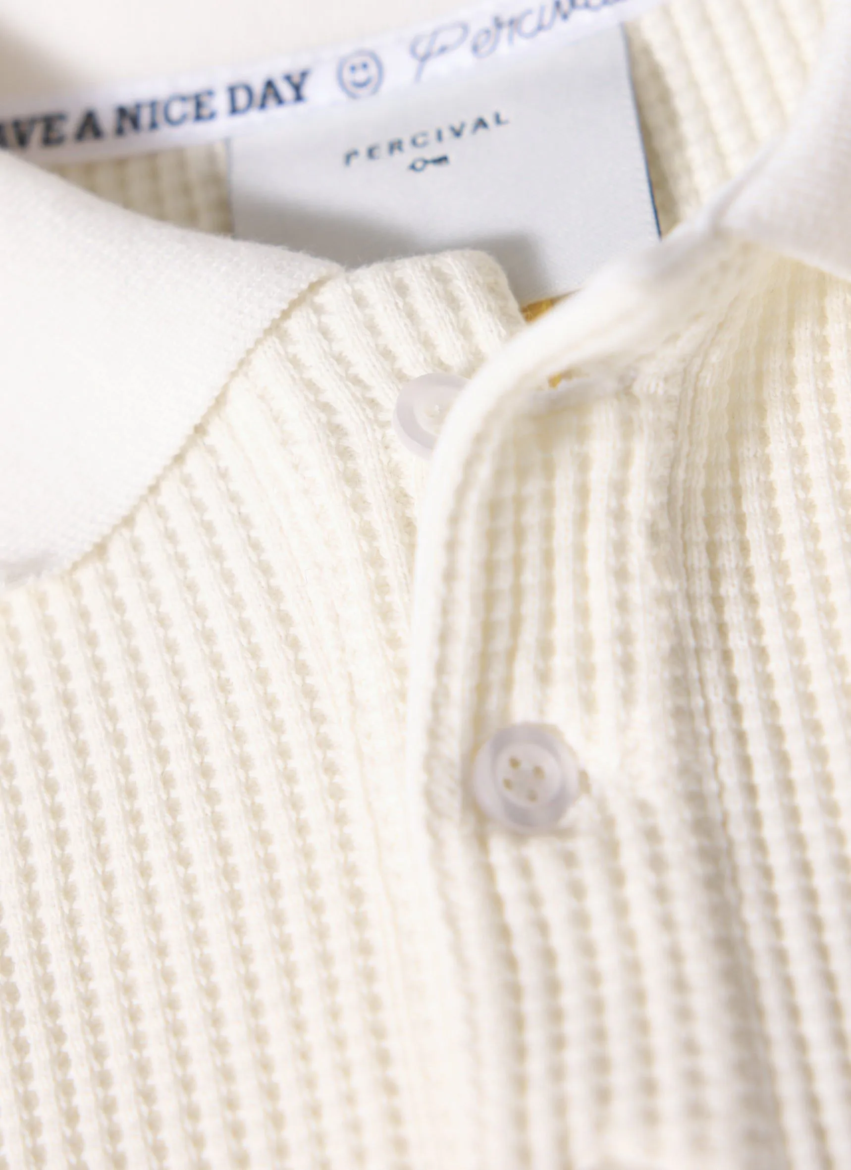 Long Sleeve Polo | Cotton Waffle | Ecru