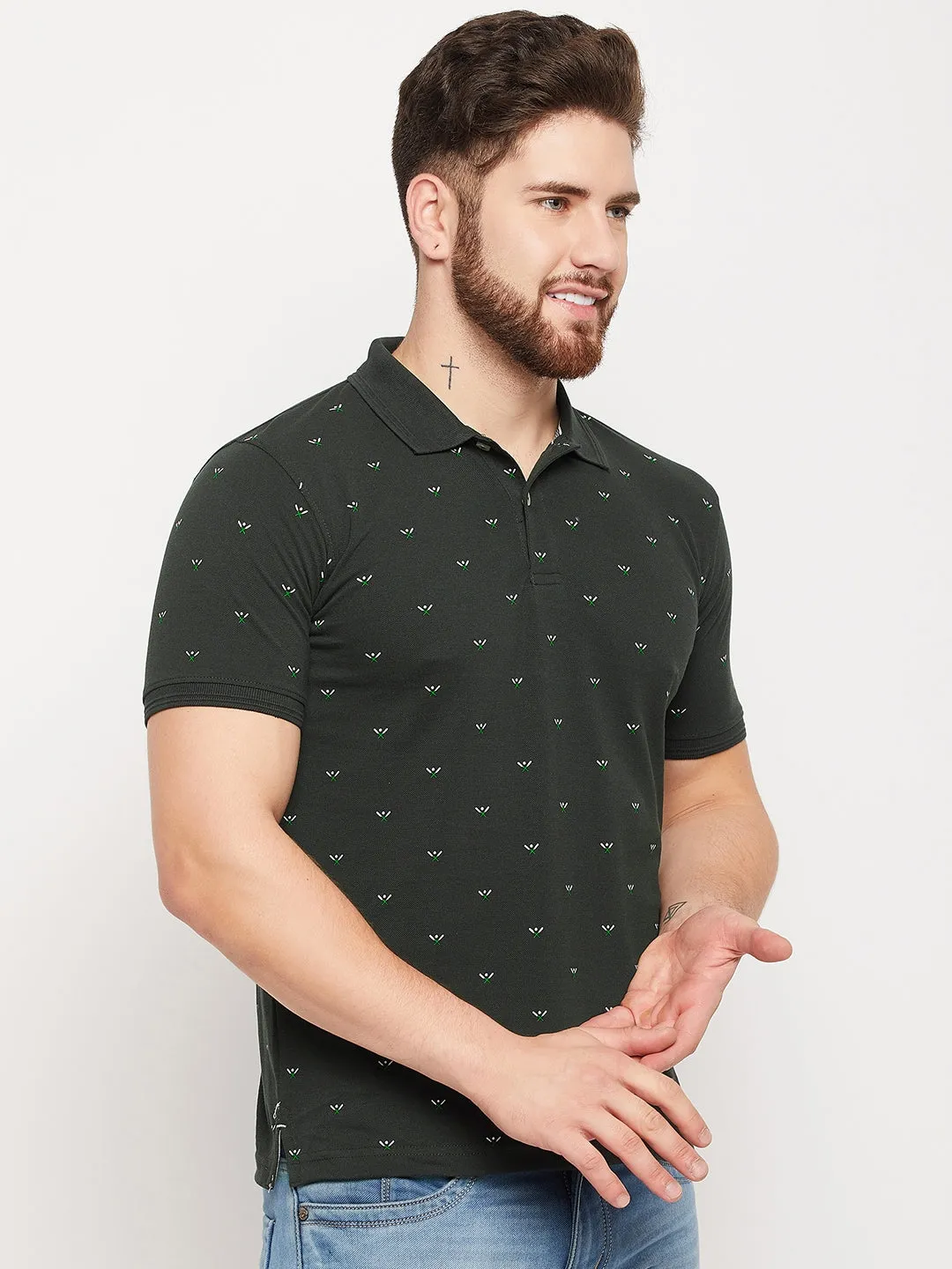 Men Green Polo T-Shirt