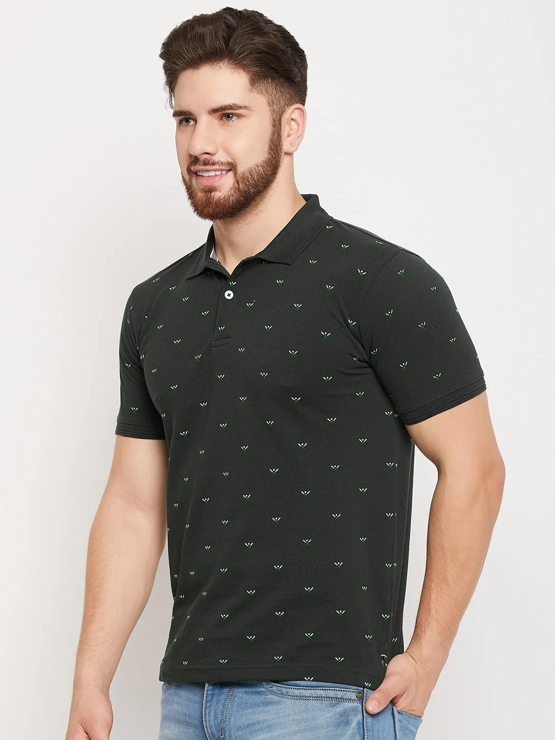 Men Green Polo T-Shirt