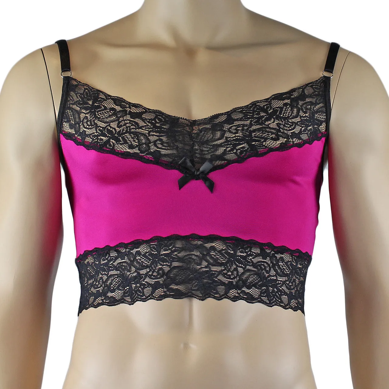 Mens Glamour Cami Top, Garterbelt, G string & Stockings - Sizes up to 3XL Raspberry and Black