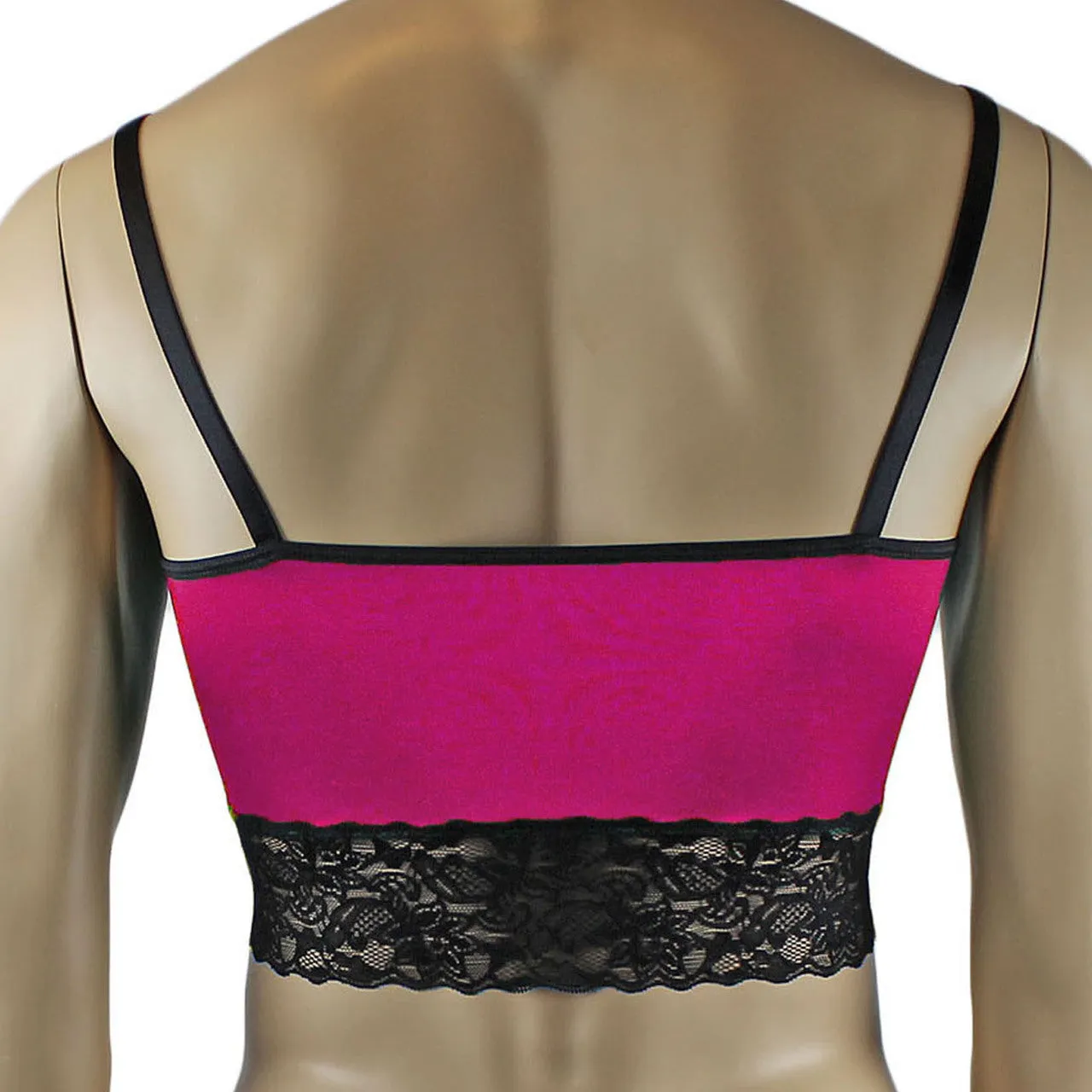 Mens Glamour Cami Top, Garterbelt, G string & Stockings - Sizes up to 3XL Raspberry and Black