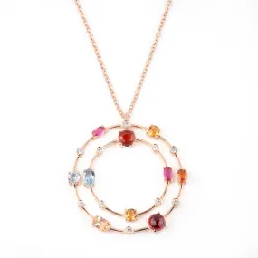 Multi coloured gemstones & diamonds 18k rose gold long necklace