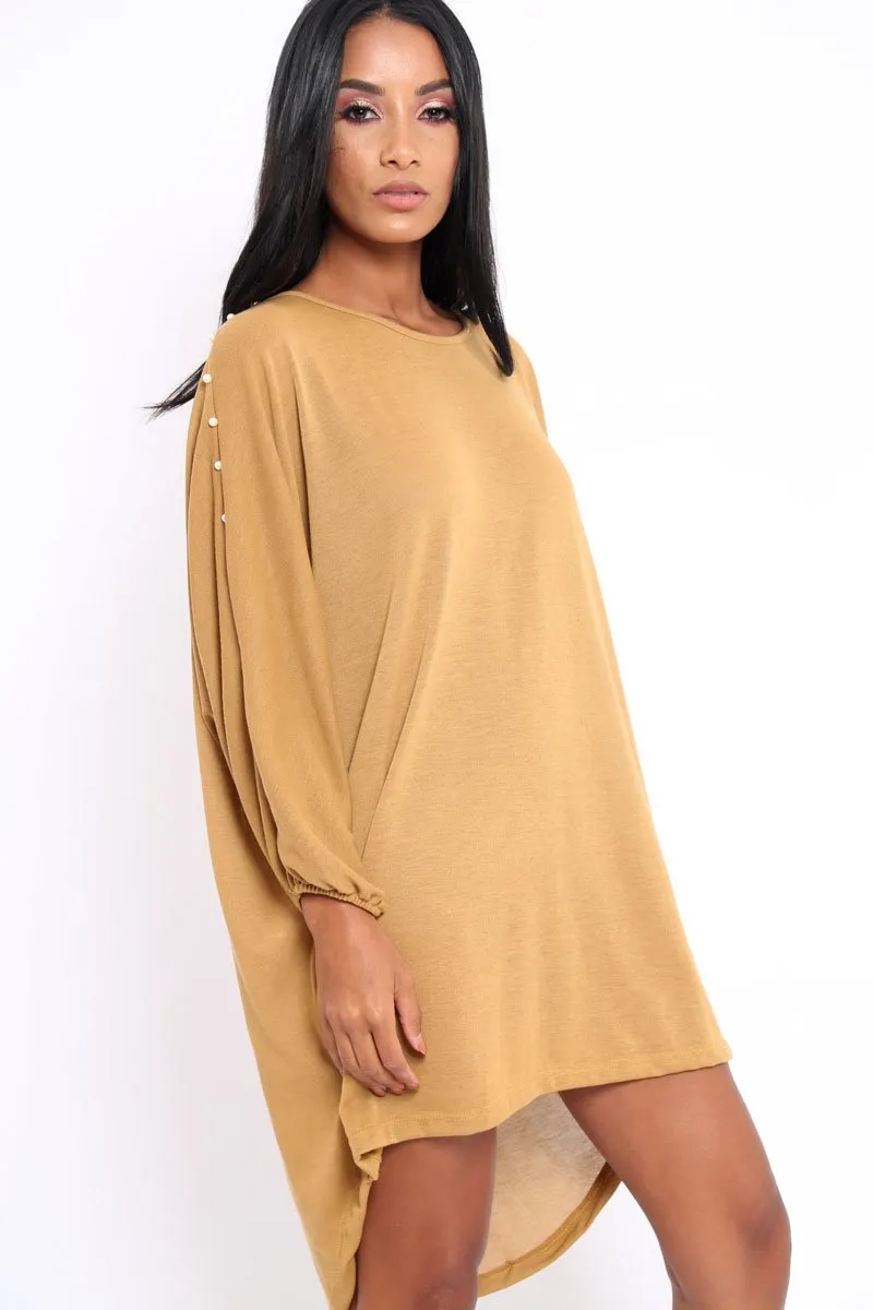 Mustard Pearl Detail Jumper Dress - Ammi