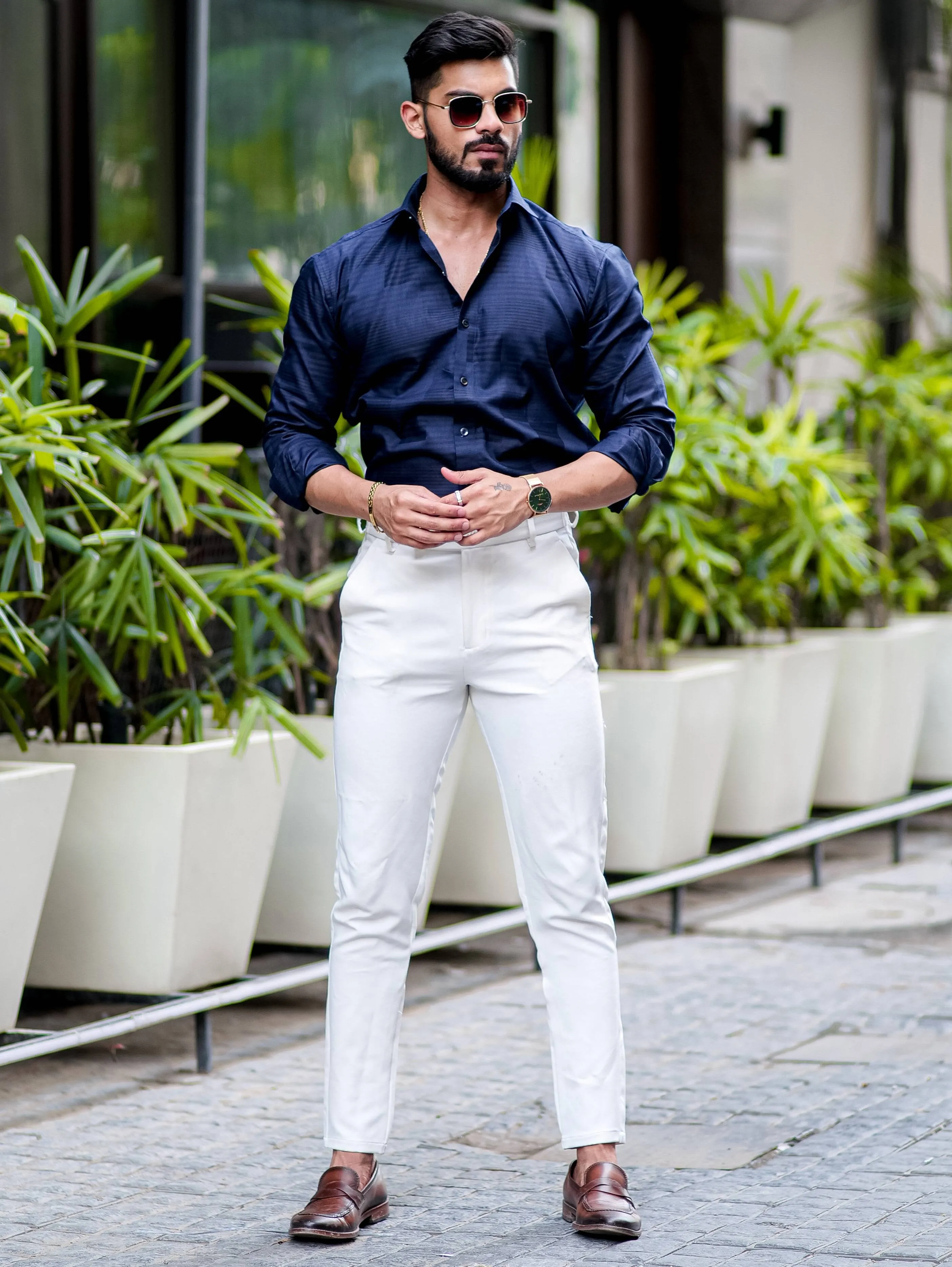 Navy Blue Texture Premium Cotton Shirt