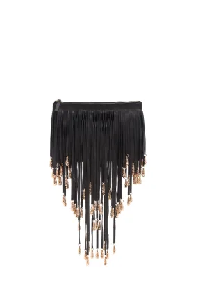 Neith Fringe Pouch in Black Nappa Leather