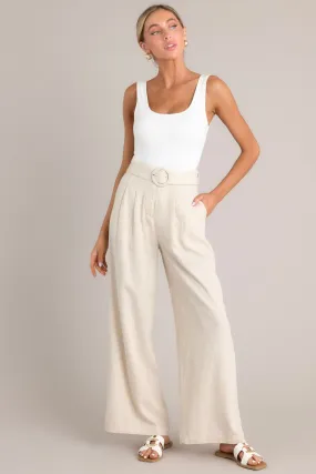 Neutral Comfort Oatmeal Belted Pants