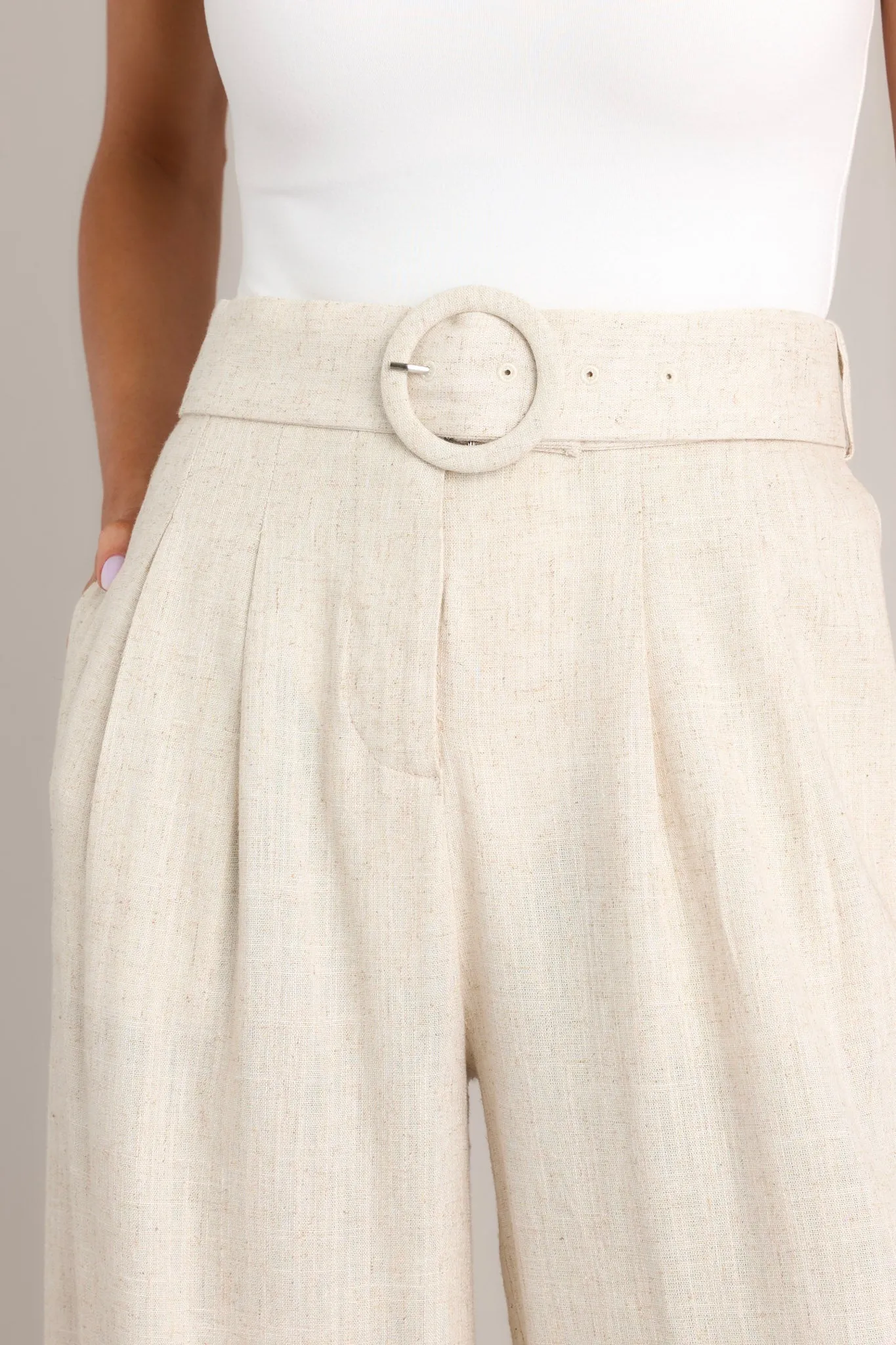 Neutral Comfort Oatmeal Belted Pants