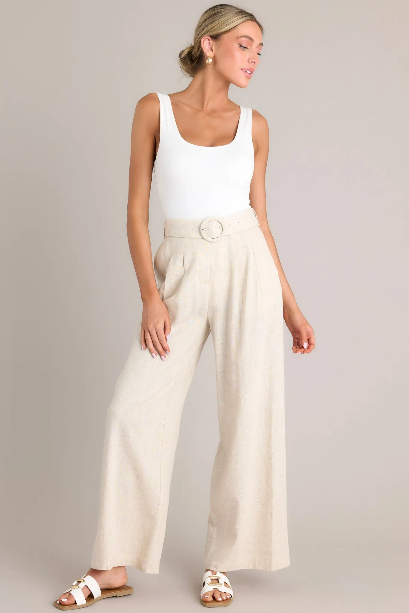 Neutral Comfort Oatmeal Belted Pants