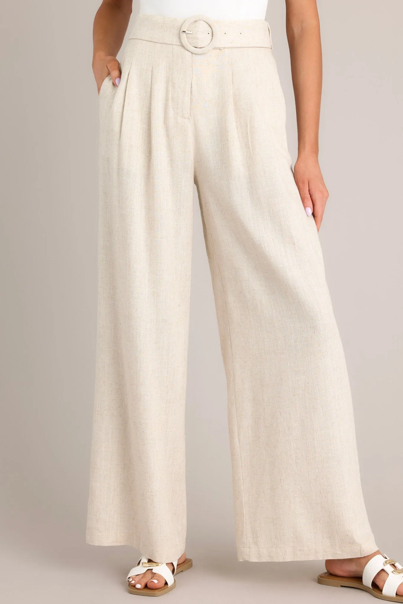 Neutral Comfort Oatmeal Belted Pants