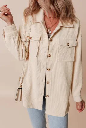 Oatmeal Corduroy Flap Pocket Button Up Shacket