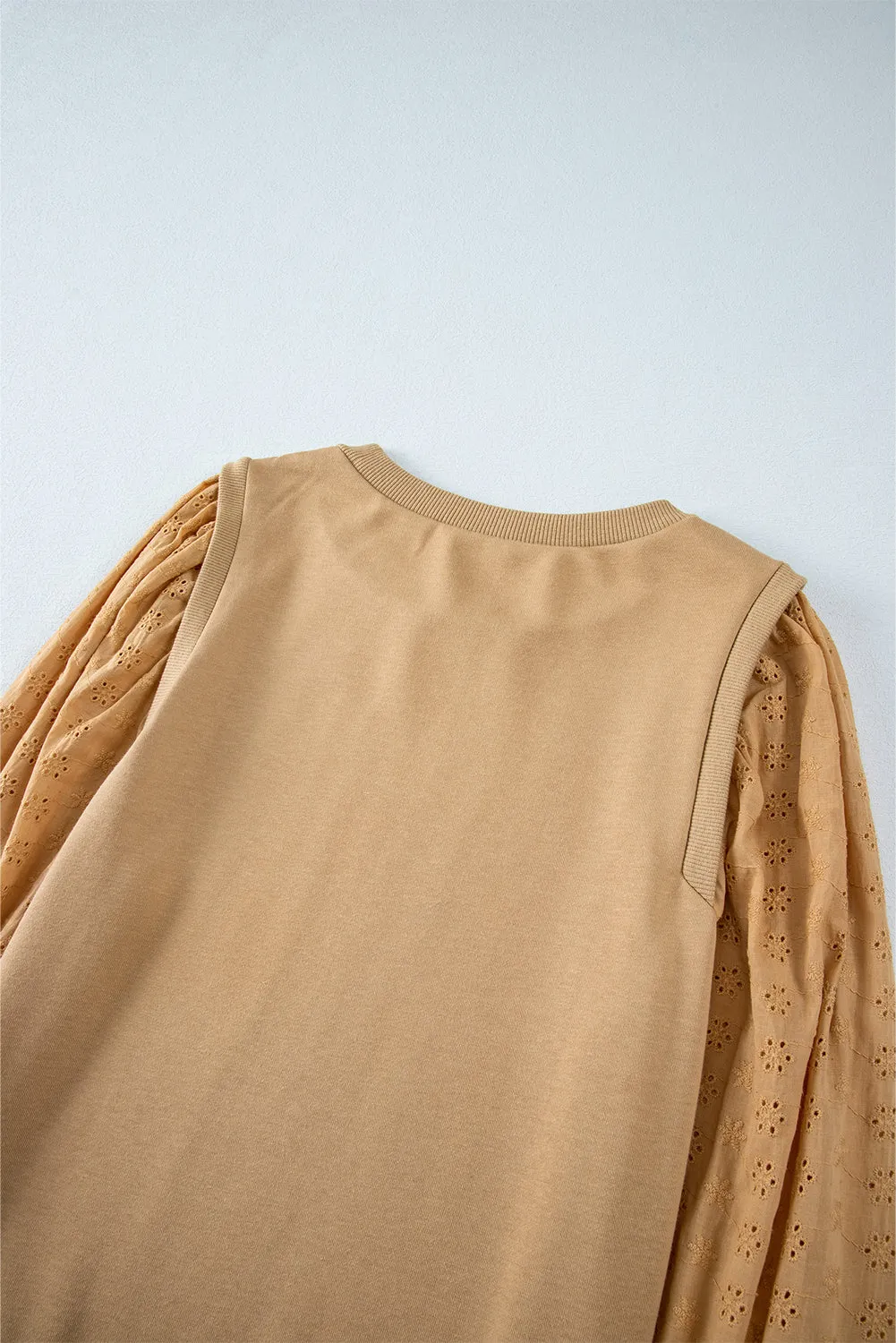 Pale Khaki Solid Patchwork Sleeve Round Neck Sweatshirt