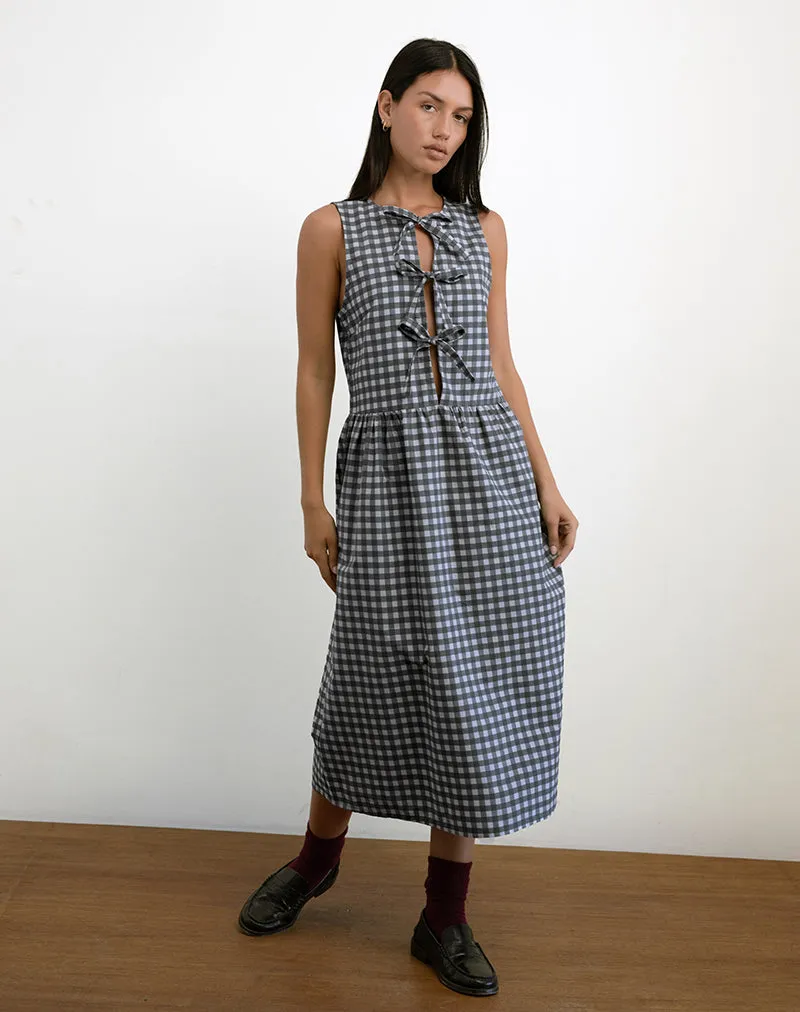 Prelith Midi Dress in Black Grey Tonal Gingham