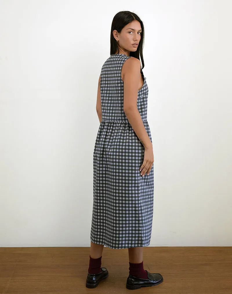 Prelith Midi Dress in Black Grey Tonal Gingham