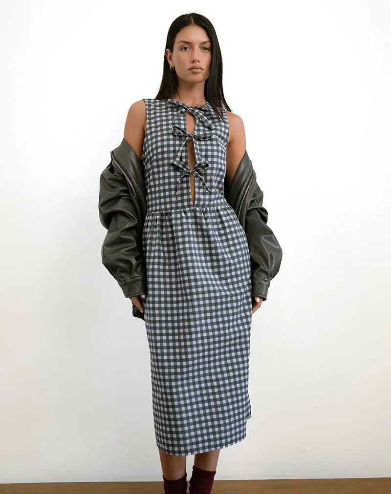 Prelith Midi Dress in Black Grey Tonal Gingham