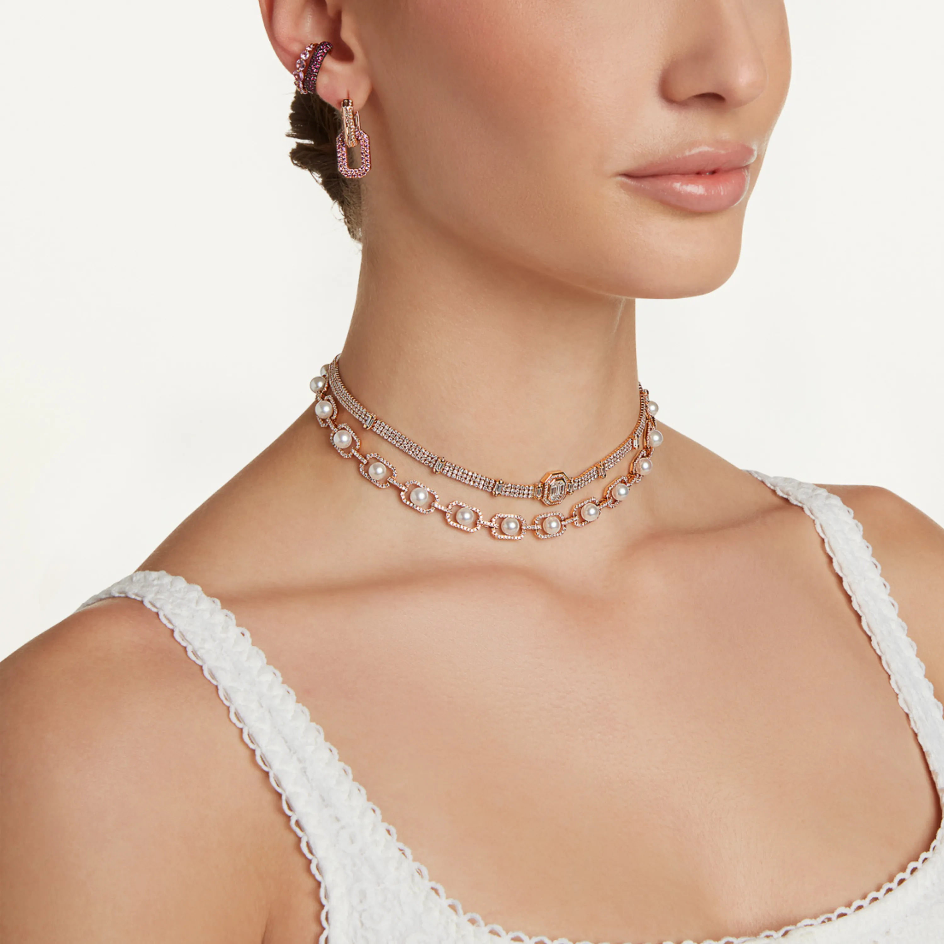 READY TO SHIP CAGED PEARL & DIAMOND CUT-OUT CHOKER