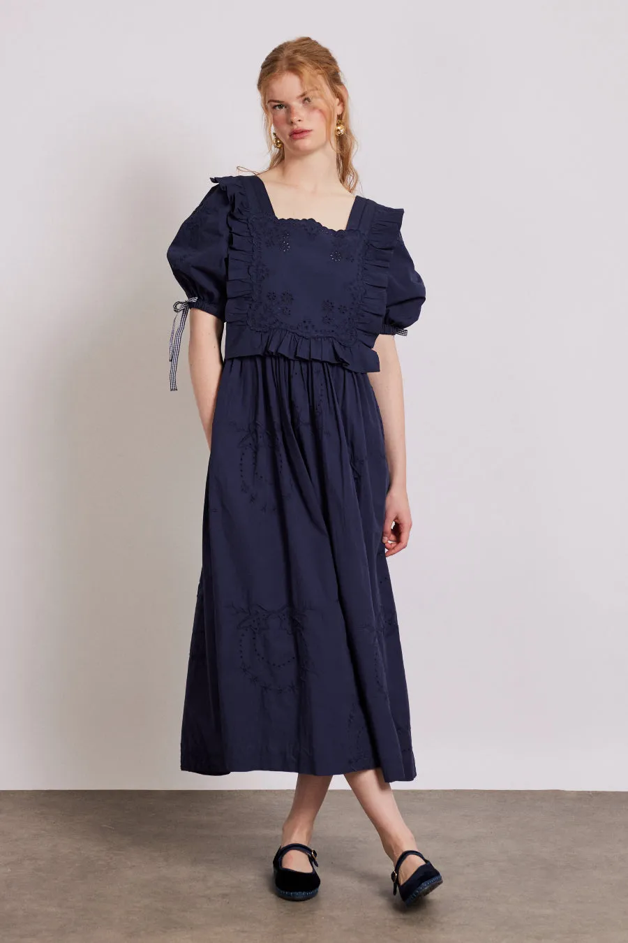 rhea dress - navy broderie