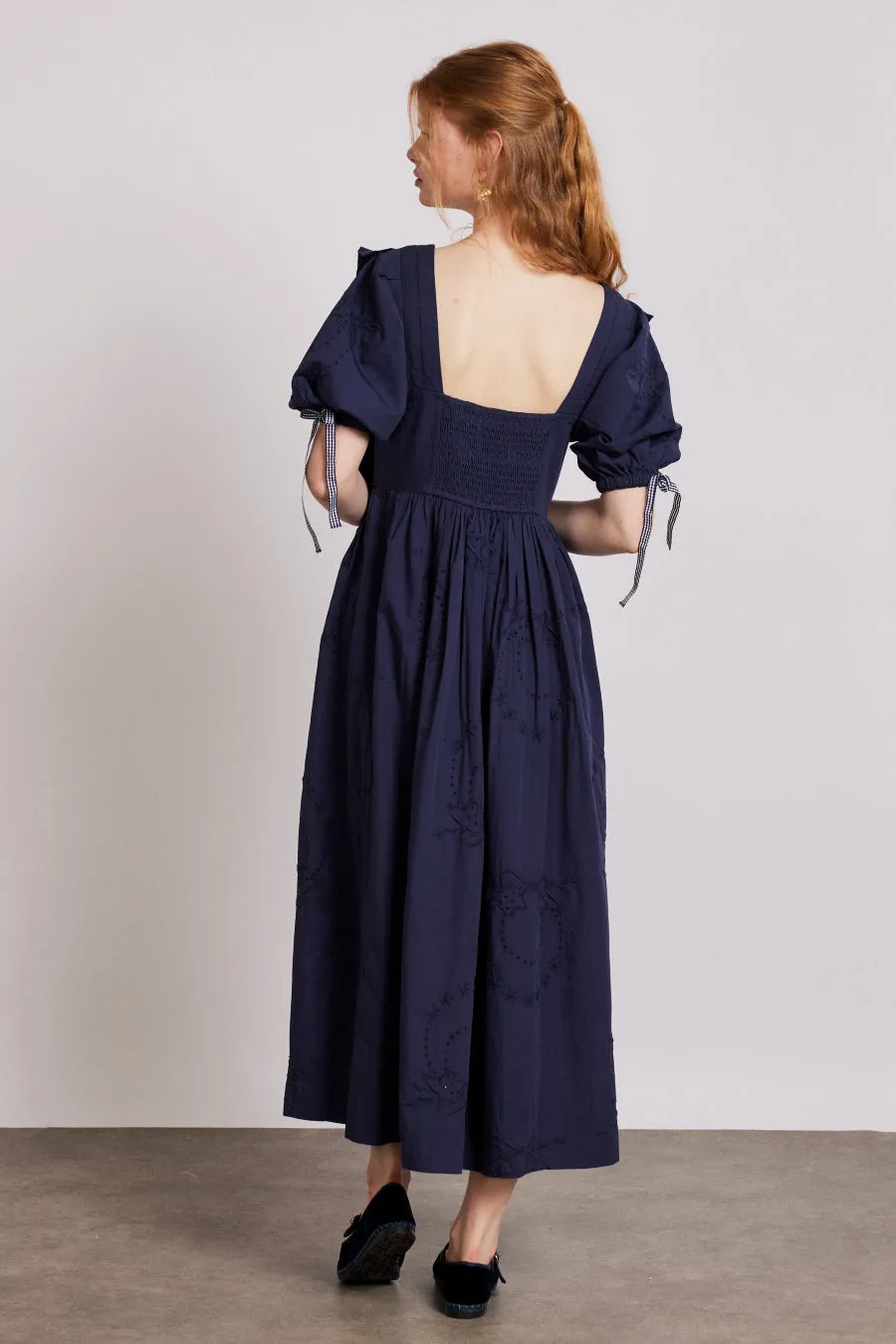 rhea dress - navy broderie