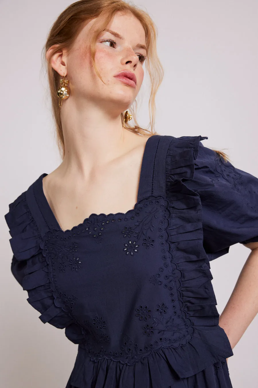 rhea dress - navy broderie