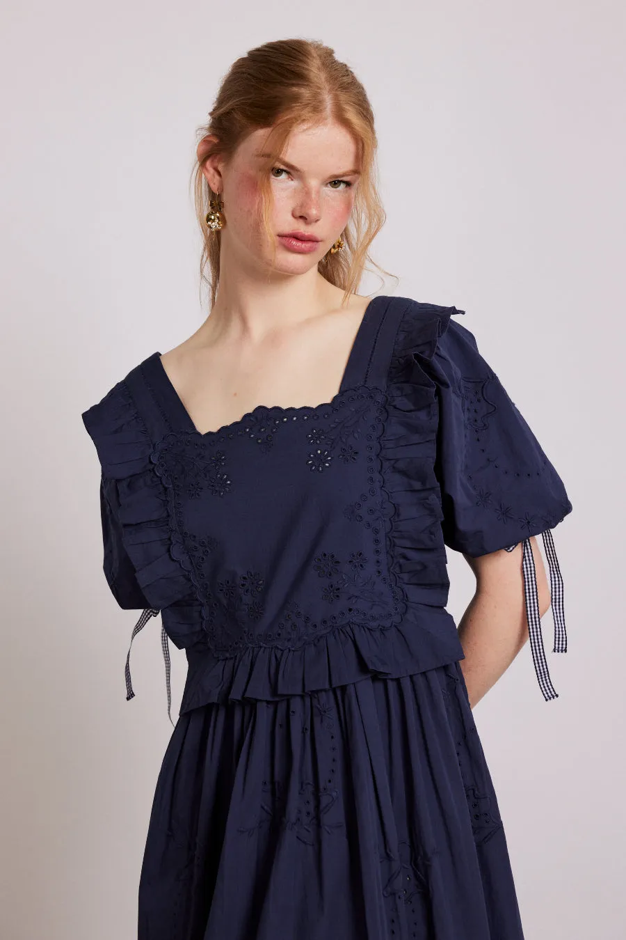 rhea dress - navy broderie