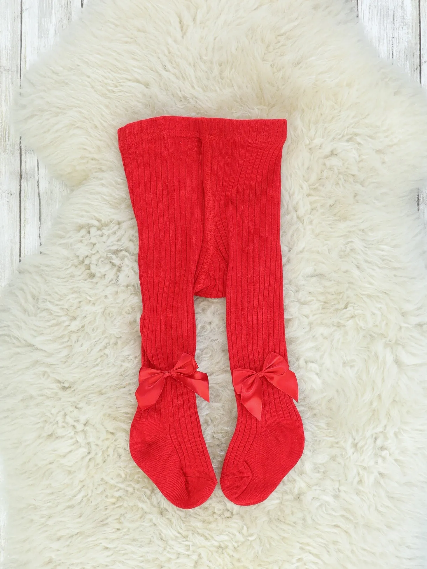 Ribbon Bow Cotton Knitted Tights - 6 Colors Available