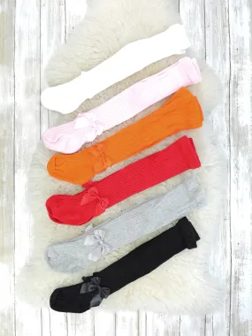 Ribbon Bow Cotton Knitted Tights - 6 Colors Available