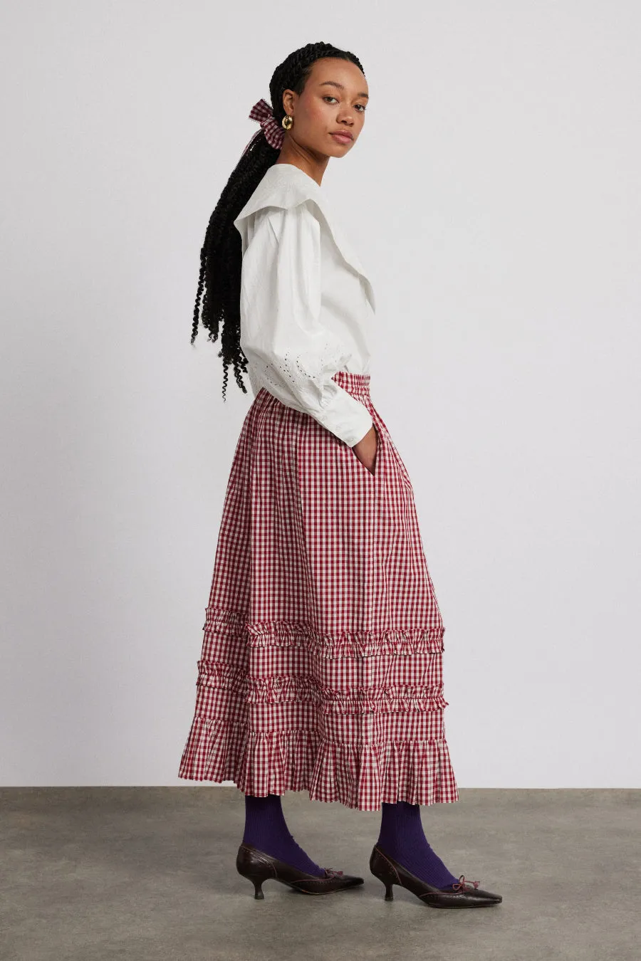 rina ruffle skirt - red gingham