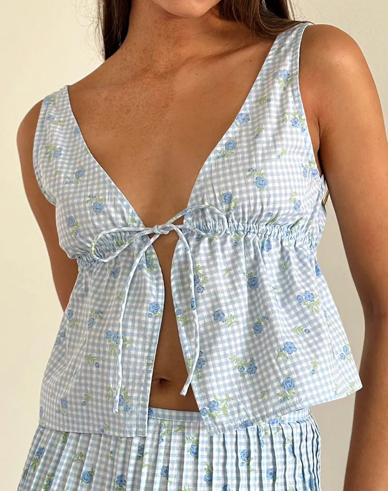 Rolia Cami Top in Blue Flower Gingham