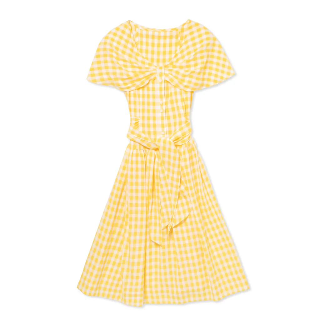 SAMPLE - Shawl Dress MIDI - Yellow Gingham