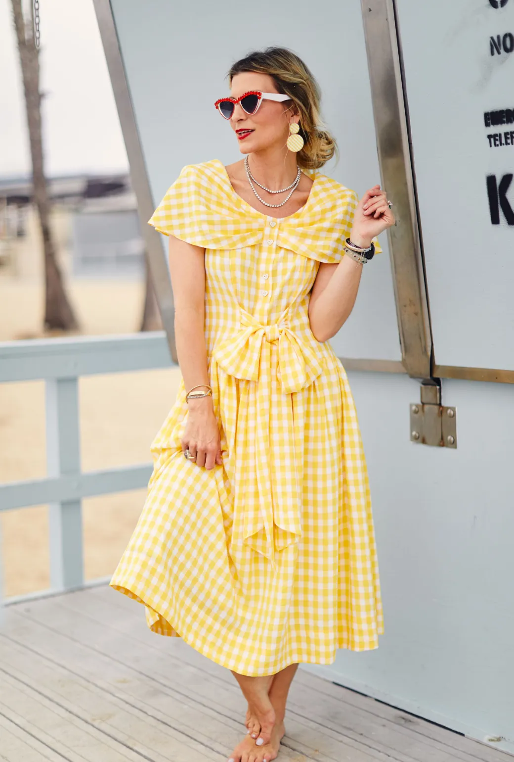 SAMPLE - Shawl Dress MIDI - Yellow Gingham