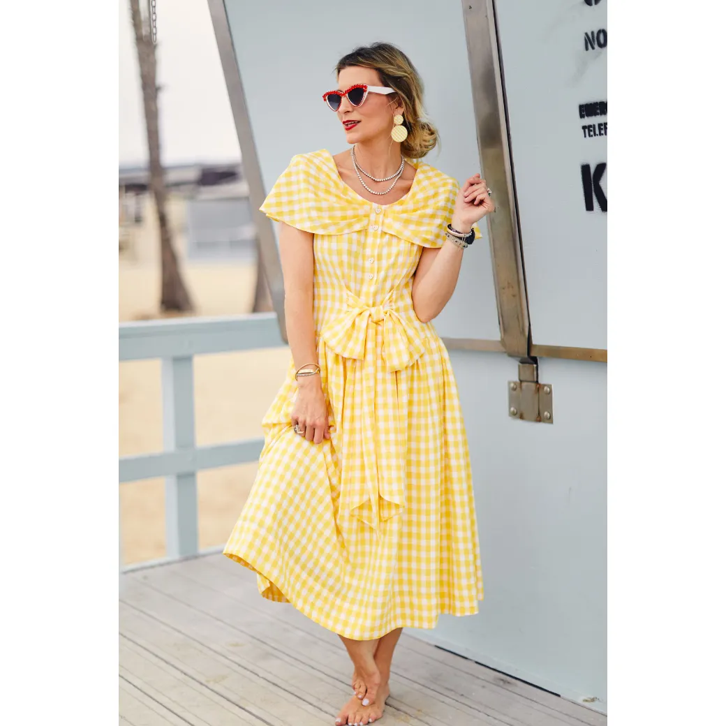 SAMPLE - Shawl Dress MIDI - Yellow Gingham