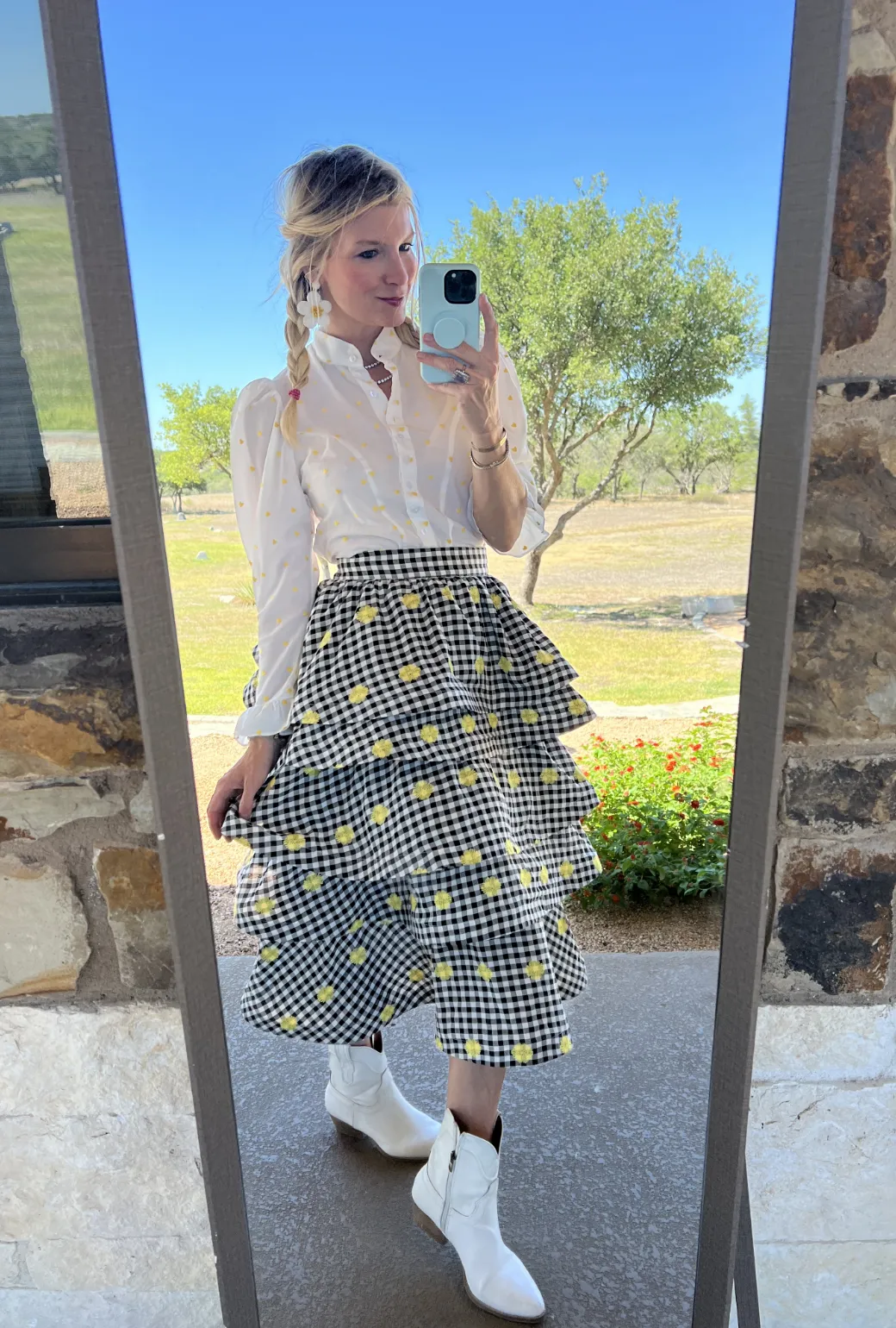 SAMPLE - Teagan Tiered Skirt MIDI - Gingham Daisy