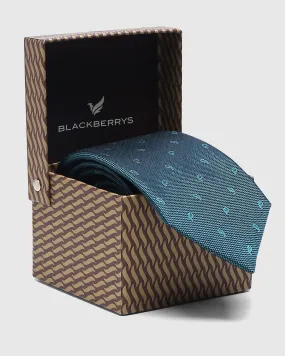 Silk Teal Blue Printed Tie - Sabin