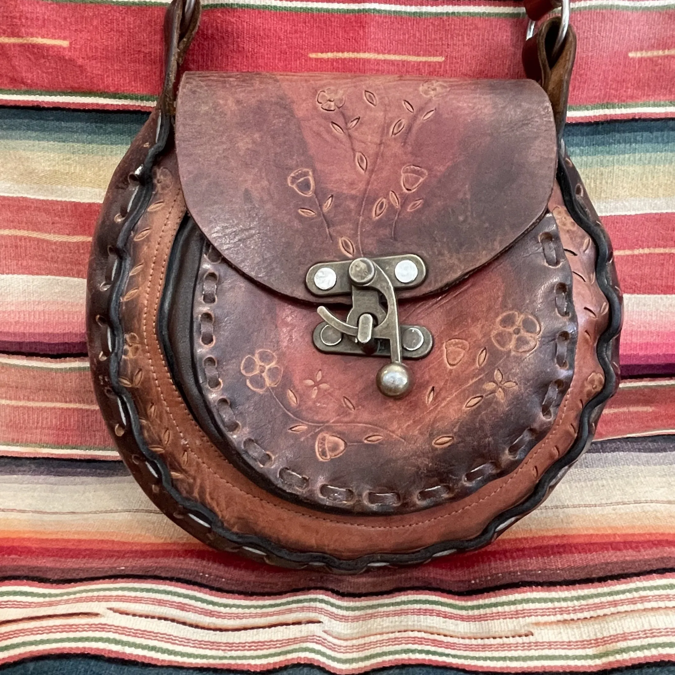 SOLD Vintage Tooled/Stamped Leather Handbag, 60s/70s Shoulder Bag