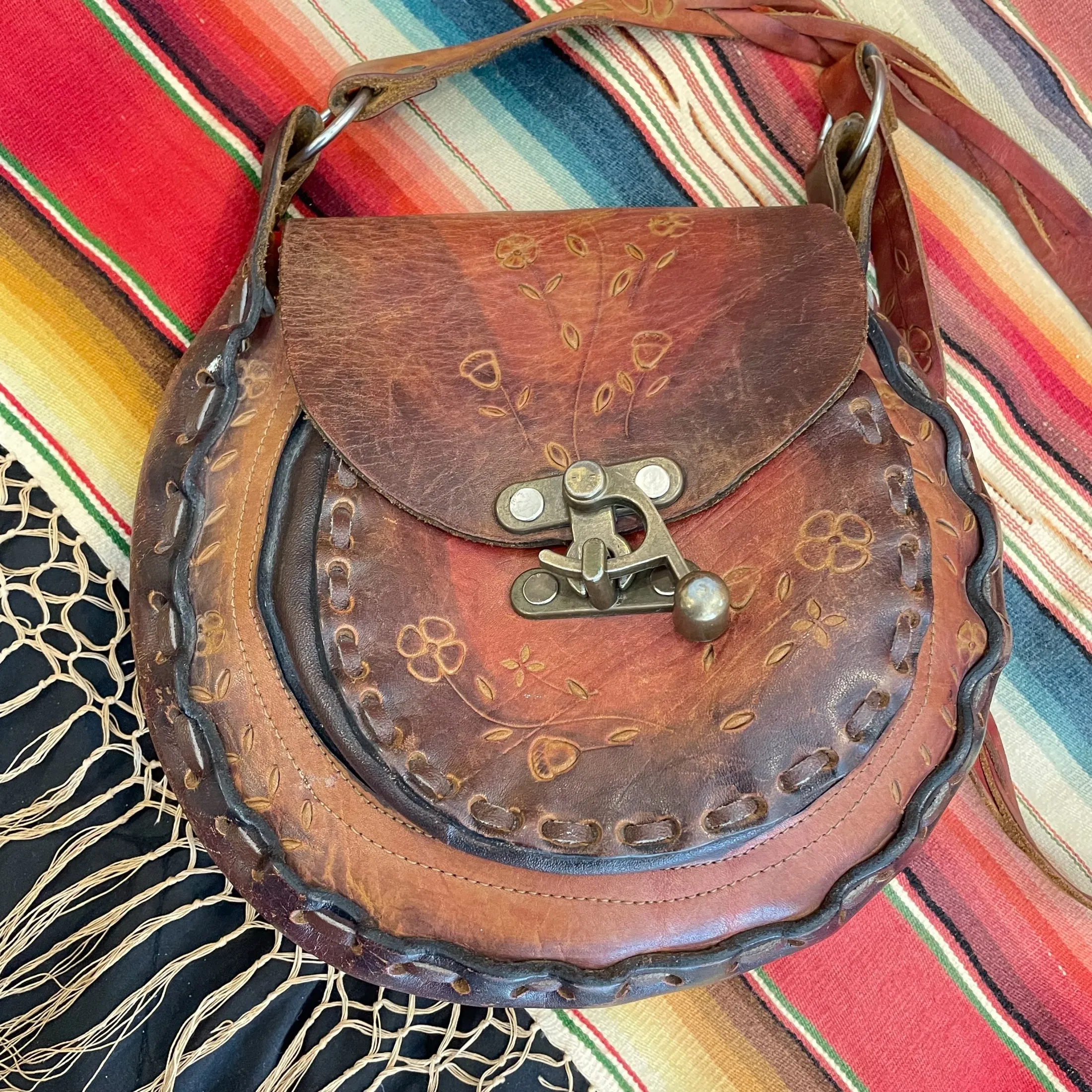 SOLD Vintage Tooled/Stamped Leather Handbag, 60s/70s Shoulder Bag