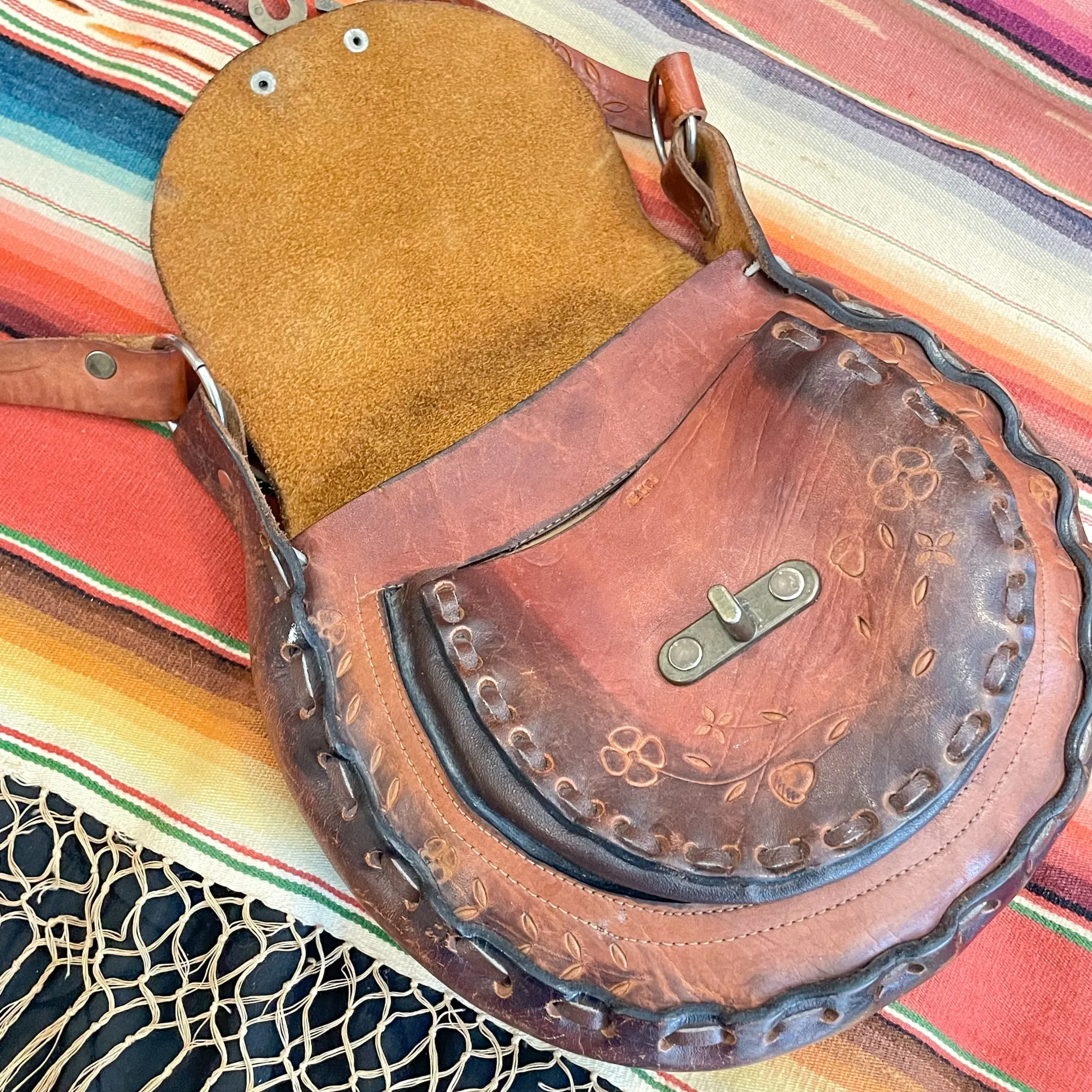 SOLD Vintage Tooled/Stamped Leather Handbag, 60s/70s Shoulder Bag