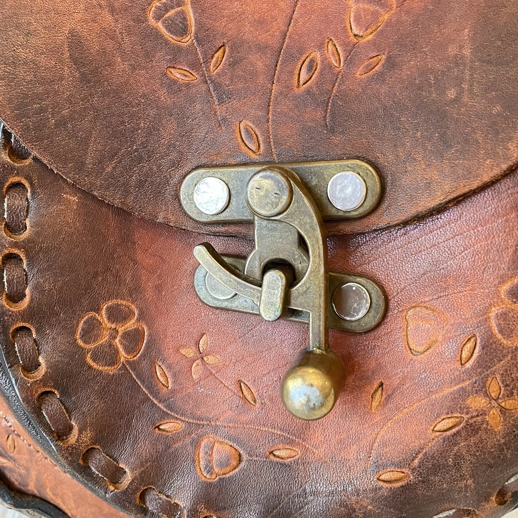 SOLD Vintage Tooled/Stamped Leather Handbag, 60s/70s Shoulder Bag