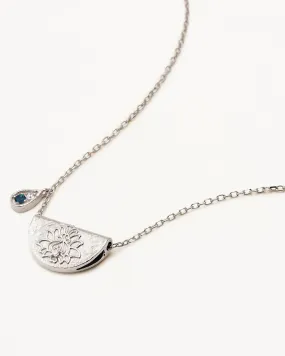 Sterling Silver Lotus Birthstone Necklace - December - Blue Topaz