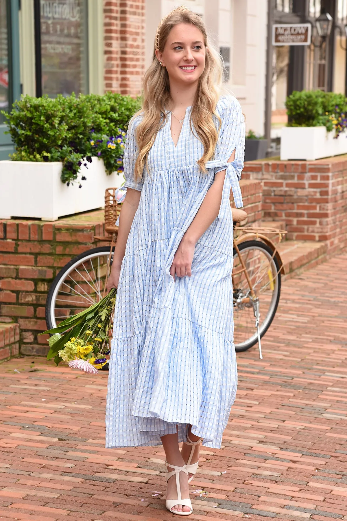 TELL A STORY MIDI DRESS -BLUE