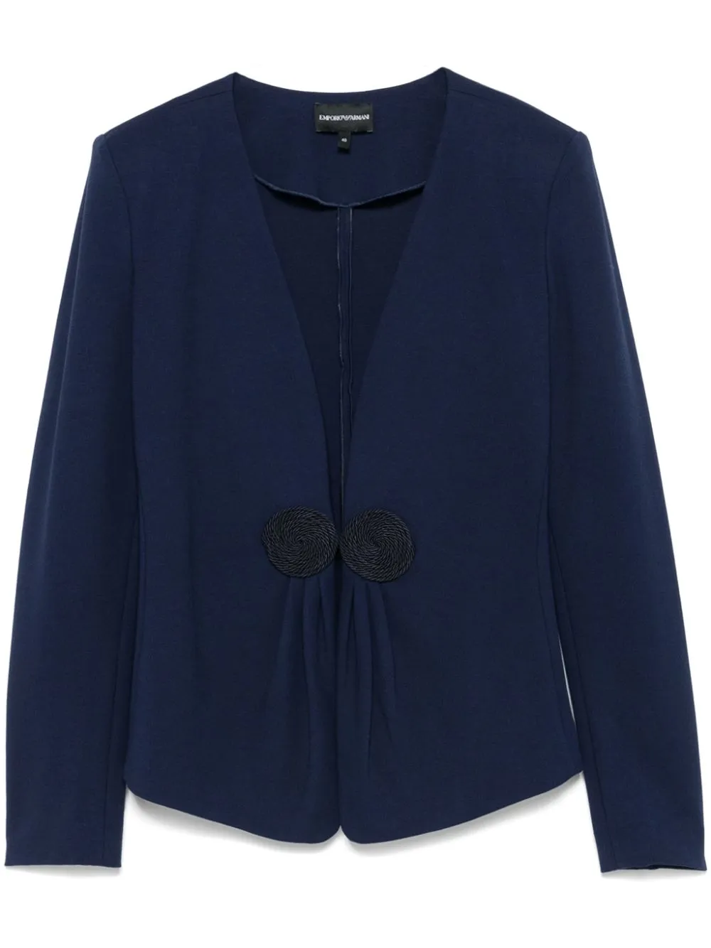 V-NECK JACKET IN STRETCH MILANO STITCH WITH CORD PATCH