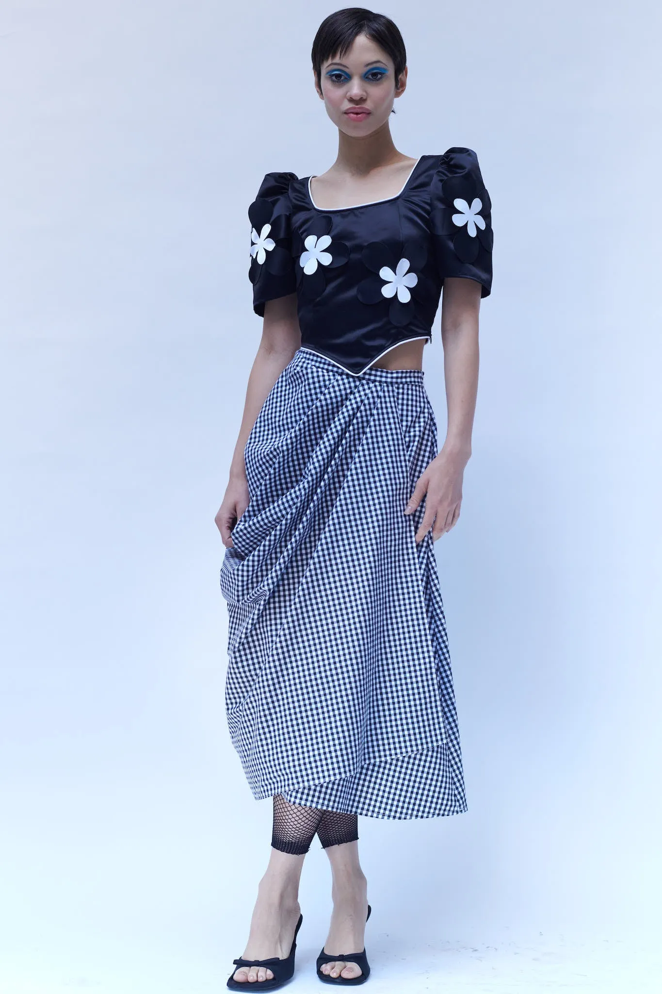 Vivienne Skirt in Black and White Gingham Cotton