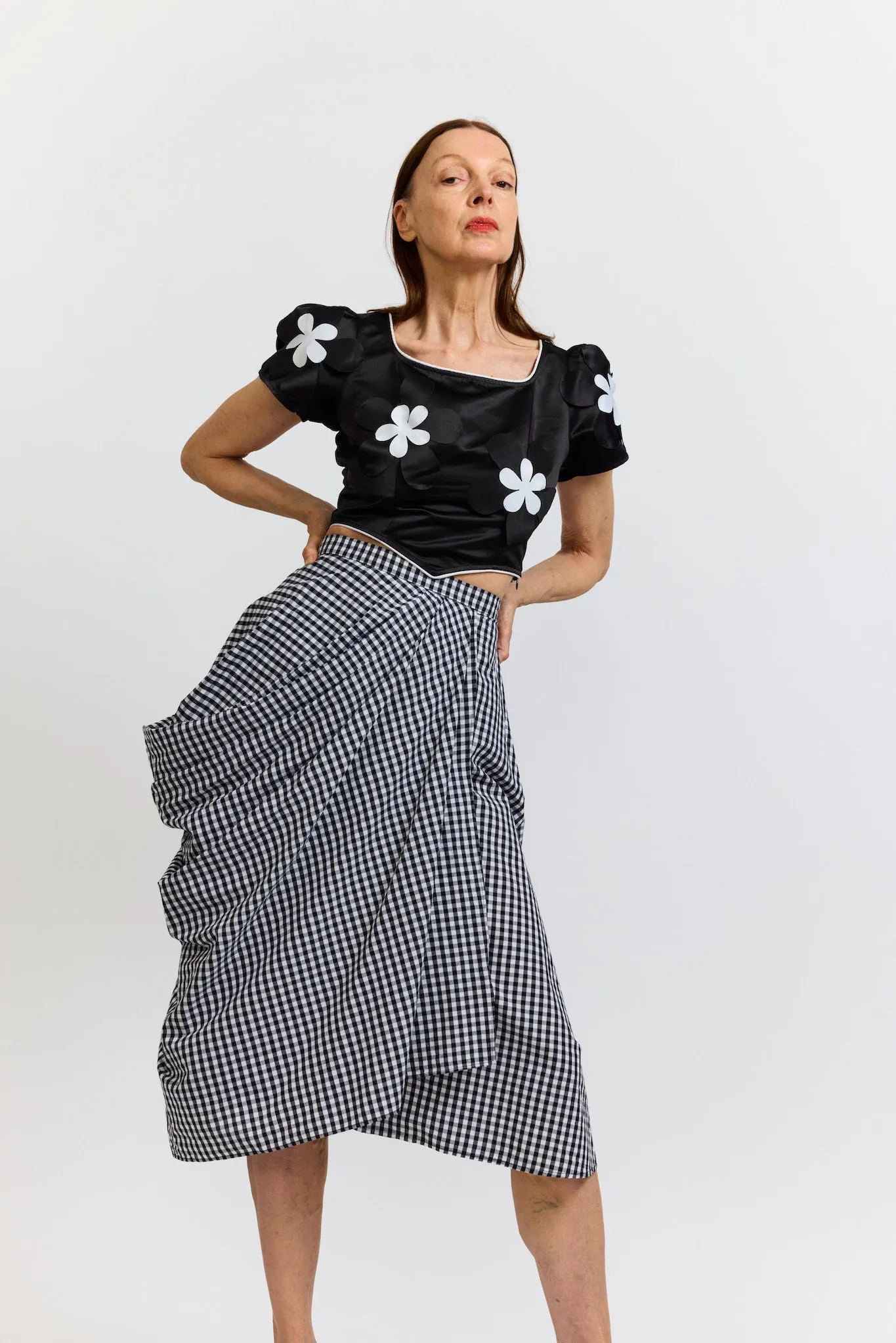 Vivienne Skirt in Black and White Gingham Cotton